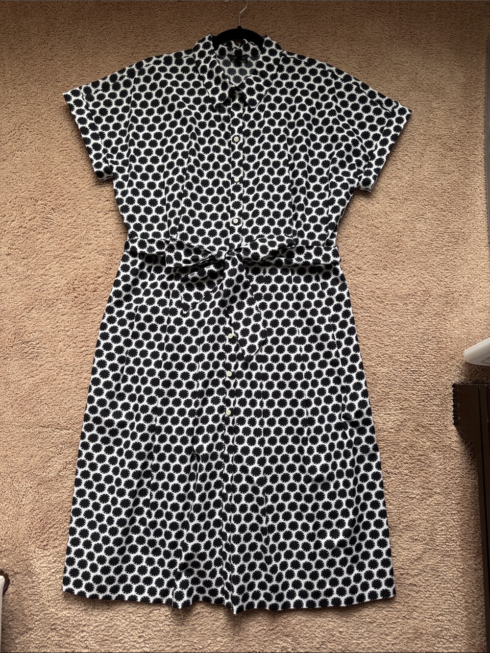 Talbots Black & White Polka Shirt Dress with Tie Waist